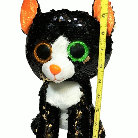 TY Flippables JINX Black Cat Halloween Sequin Plush (Medium Size - 9 in.) Toy - Picture 6 of 9